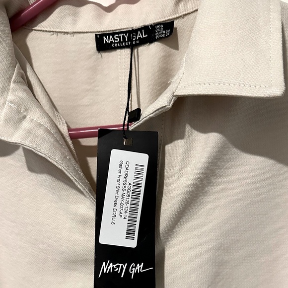 NWT Nasty Gal Gathered Front Button Down Shirt Mini Dress in Natural - Picture 10 of 10